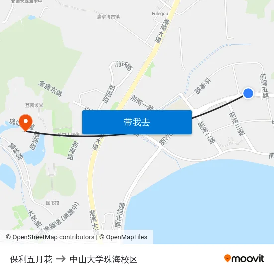 保利五月花 to 中山大学珠海校区 map
