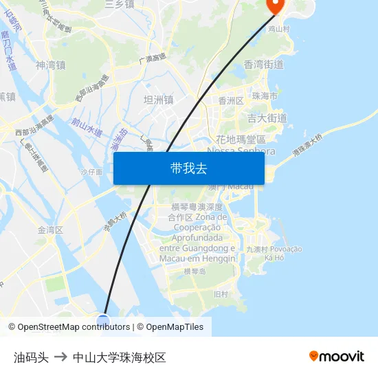 油码头 to 中山大学珠海校区 map
