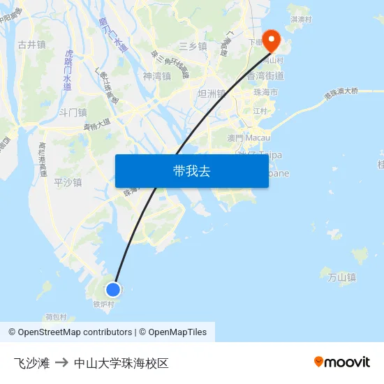 飞沙滩 to 中山大学珠海校区 map