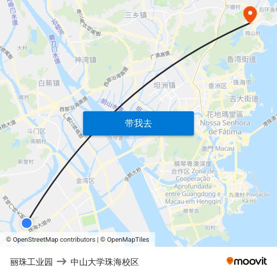 丽珠工业园 to 中山大学珠海校区 map