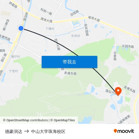 德豪润达 to 中山大学珠海校区 map