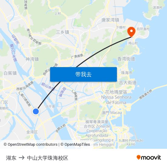 湖东 to 中山大学珠海校区 map