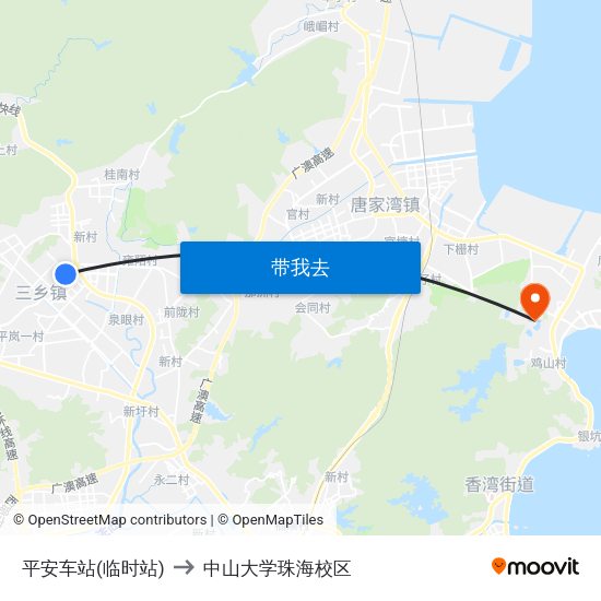 平安车站(临时站) to 中山大学珠海校区 map