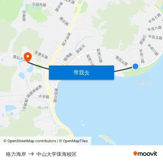 格力海岸 to 中山大学珠海校区 map