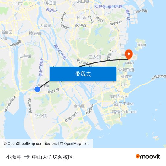 小濠冲 to 中山大学珠海校区 map