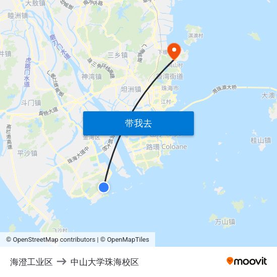 海澄工业区 to 中山大学珠海校区 map
