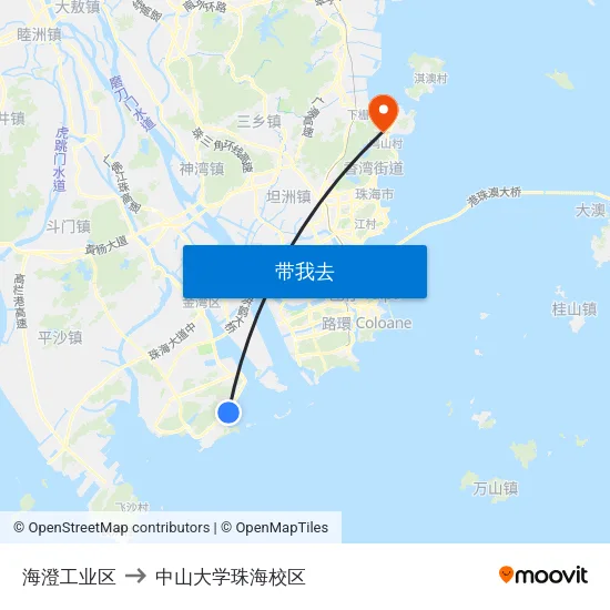 海澄工业区 to 中山大学珠海校区 map