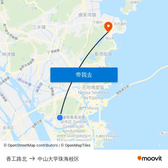 香工路北 to 中山大学珠海校区 map