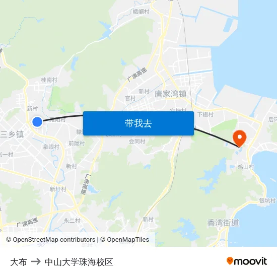 大布 to 中山大学珠海校区 map