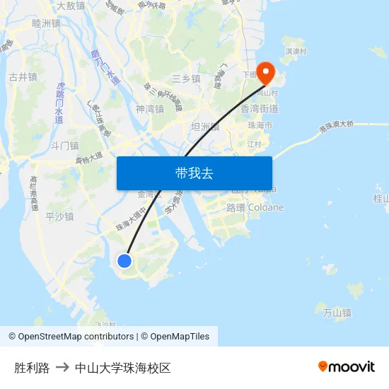胜利路 to 中山大学珠海校区 map