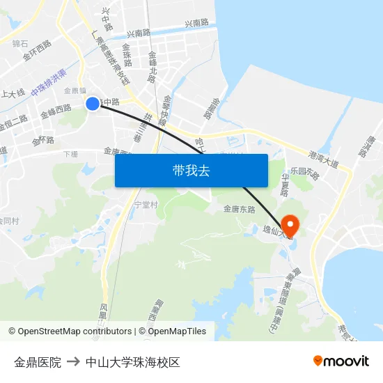 金鼎医院 to 中山大学珠海校区 map