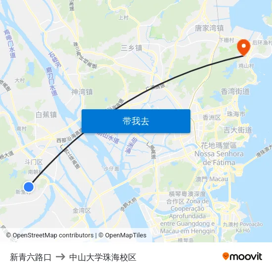 新青六路口 to 中山大学珠海校区 map