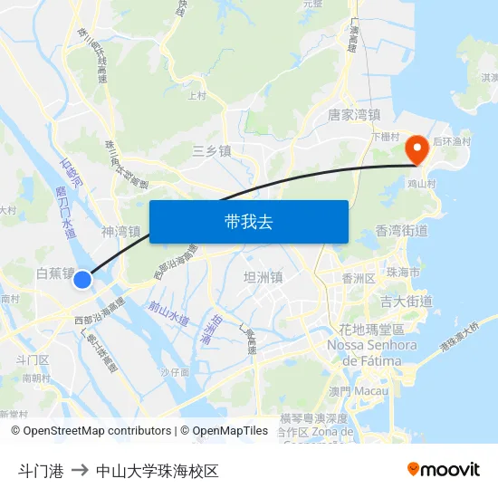 斗门港 to 中山大学珠海校区 map