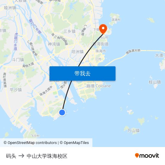 码头 to 中山大学珠海校区 map