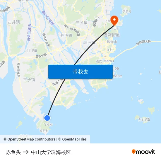 赤鱼头 to 中山大学珠海校区 map