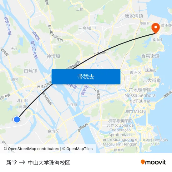 新堂 to 中山大学珠海校区 map