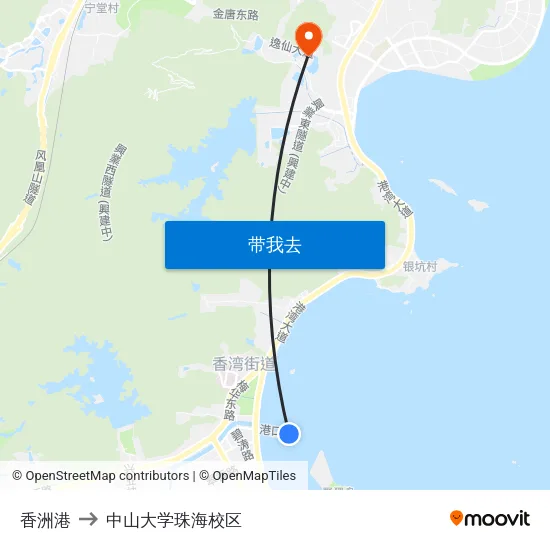 香洲港 to 中山大学珠海校区 map
