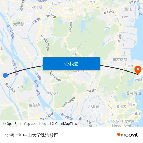 沙湾 to 中山大学珠海校区 map