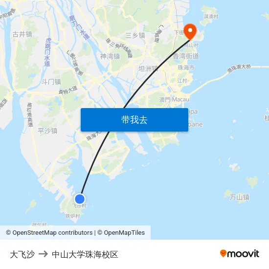 大飞沙 to 中山大学珠海校区 map