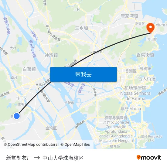 新堂制衣厂 to 中山大学珠海校区 map