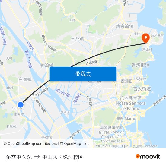 侨立中医院 to 中山大学珠海校区 map