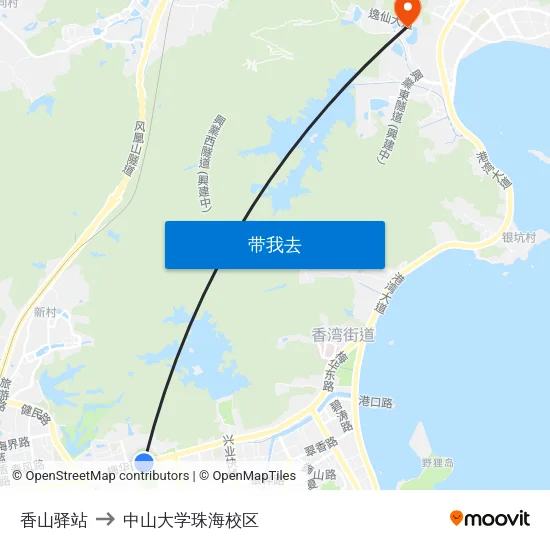 香山驿站 to 中山大学珠海校区 map