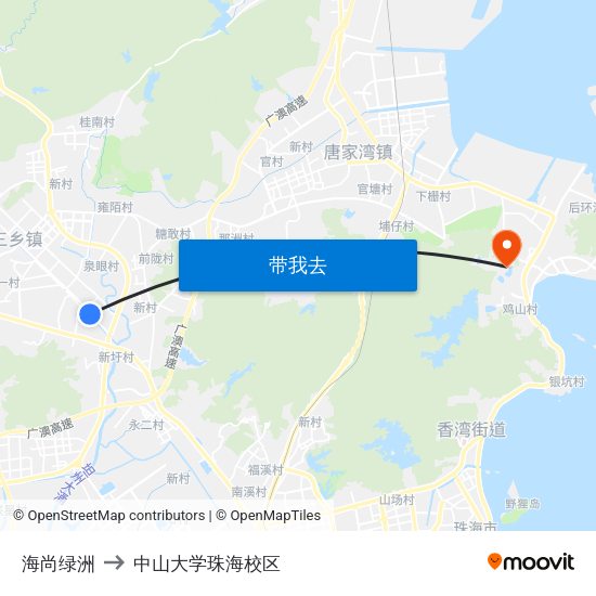 海尚绿洲 to 中山大学珠海校区 map