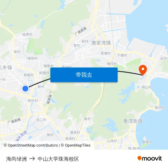 海尚绿洲 to 中山大学珠海校区 map