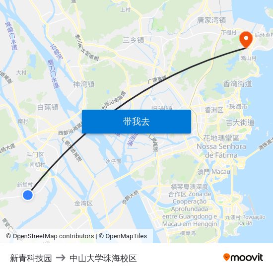 新青科技园 to 中山大学珠海校区 map
