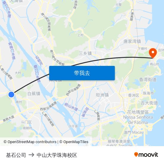 基石公司 to 中山大学珠海校区 map