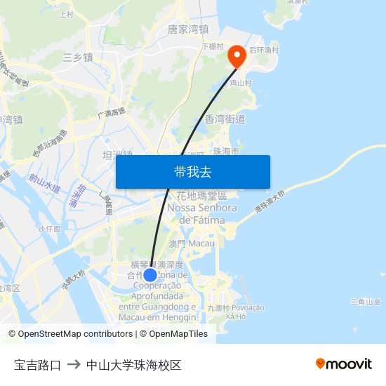 宝吉路口 to 中山大学珠海校区 map
