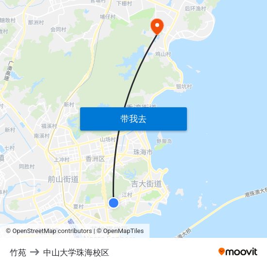 竹苑 to 中山大学珠海校区 map