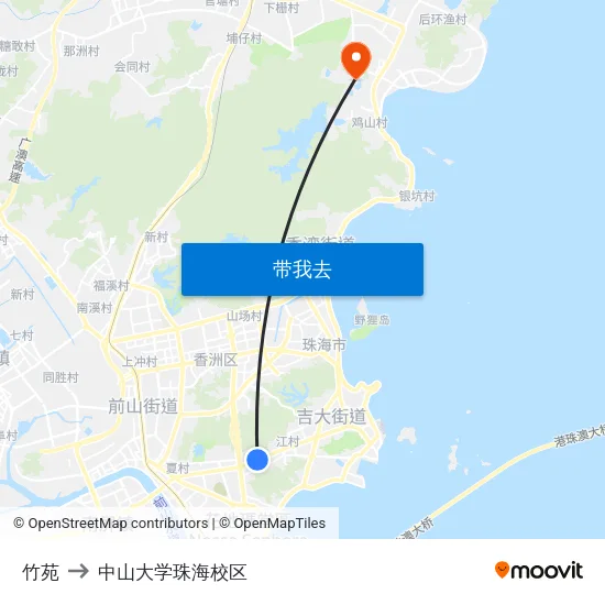 竹苑 to 中山大学珠海校区 map