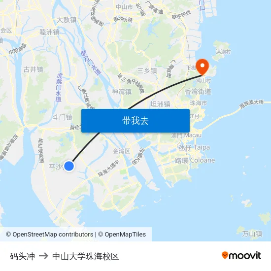 码头冲 to 中山大学珠海校区 map