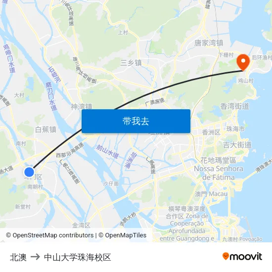 北澳 to 中山大学珠海校区 map