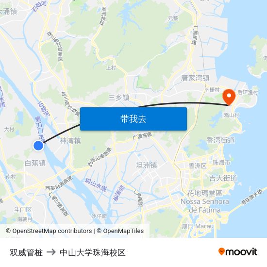 双威管桩 to 中山大学珠海校区 map