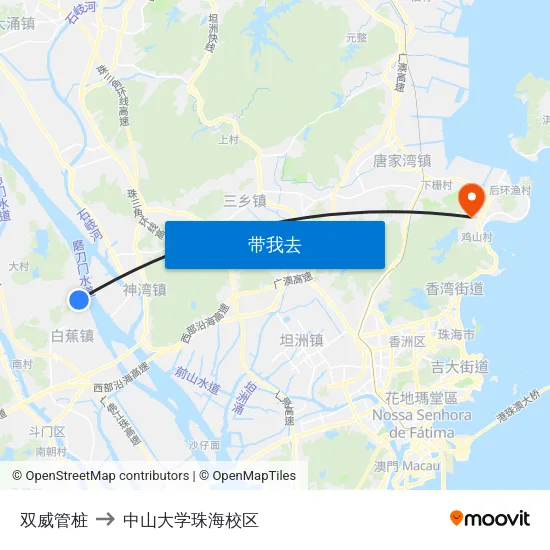 双威管桩 to 中山大学珠海校区 map