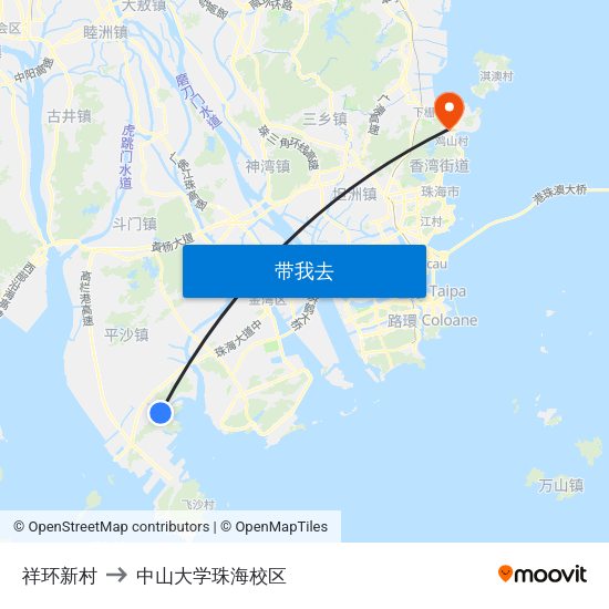 祥环新村 to 中山大学珠海校区 map