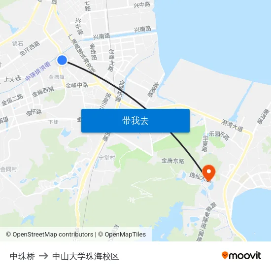 中珠桥 to 中山大学珠海校区 map