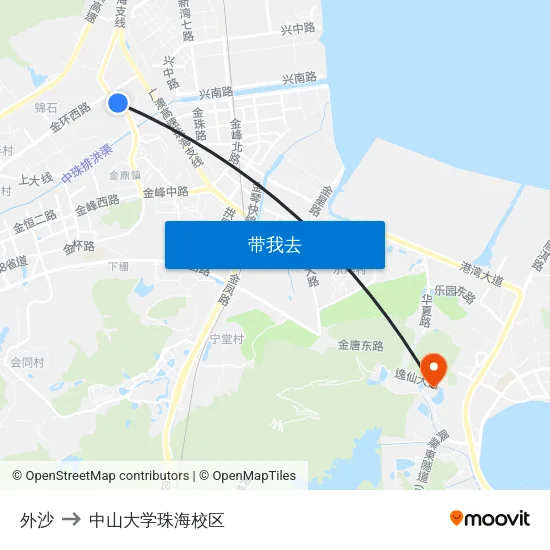 外沙 to 中山大学珠海校区 map