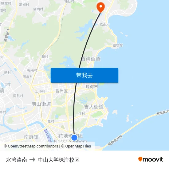 水湾路南 to 中山大学珠海校区 map