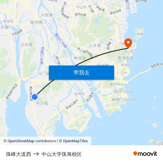 珠峰大道西 to 中山大学珠海校区 map