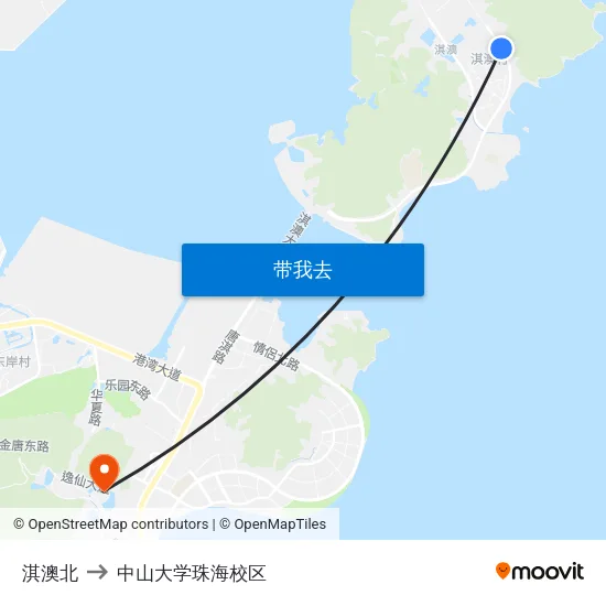 淇澳北 to 中山大学珠海校区 map