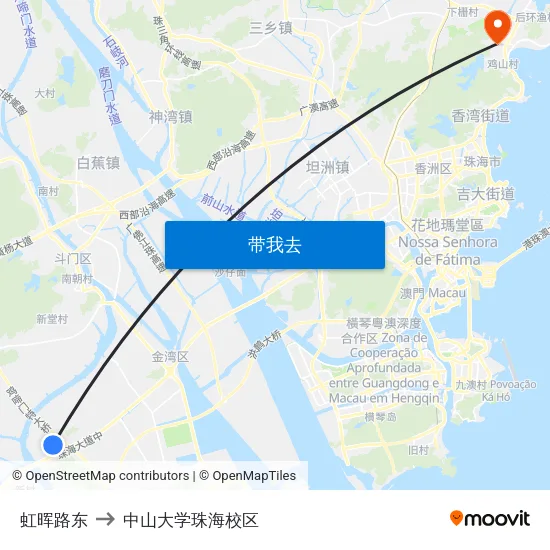 虹晖路东 to 中山大学珠海校区 map