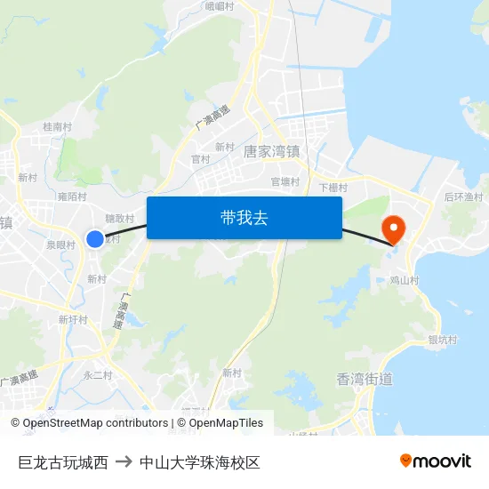 巨龙古玩城西 to 中山大学珠海校区 map