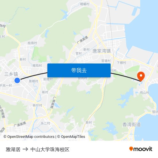 雅湖居 to 中山大学珠海校区 map