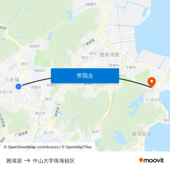 雅湖居 to 中山大学珠海校区 map