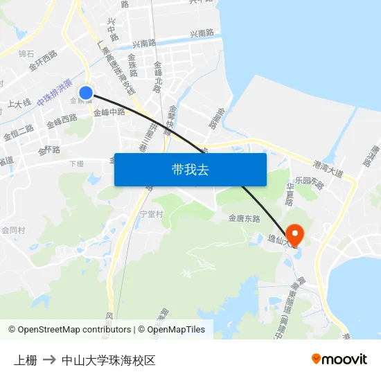 上栅 to 中山大学珠海校区 map