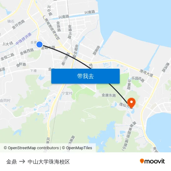 金鼎 to 中山大学珠海校区 map