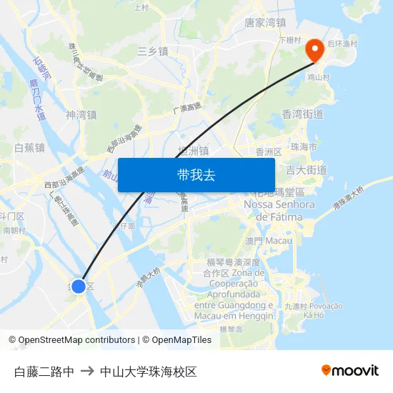 白藤二路中 to 中山大学珠海校区 map
